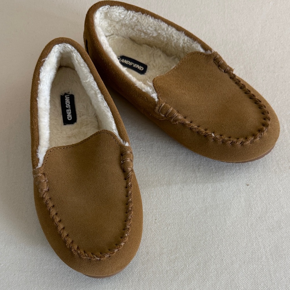 Lands' End kids Chestnut Brown Moccasin Slippers